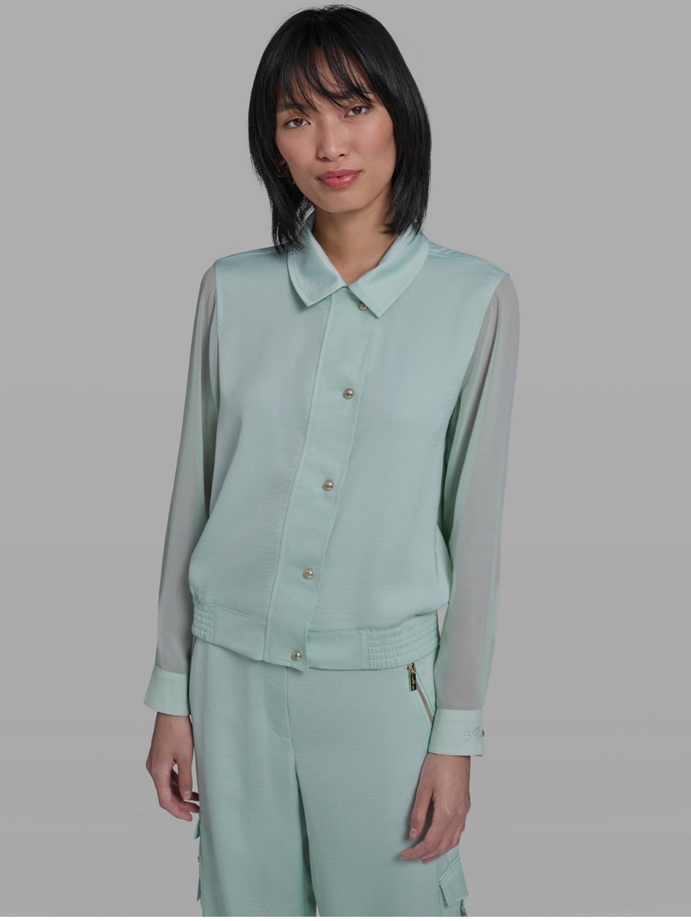 KARL LAGERFELD PARIS Mint Green Button-Front Blouse Jacket  WORN ONCE